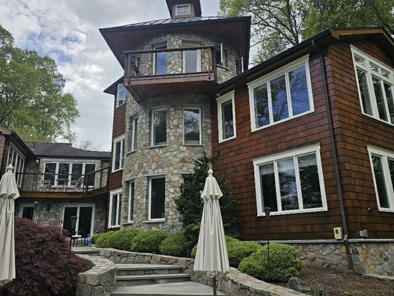 Stone and shingle home exterior